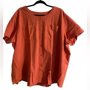 Only Necessities Orange Button-Down Blouse